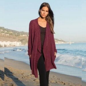 Barefoot Dreams Plum Purple Cozychic Lite Cardigan Sweater with Pockets